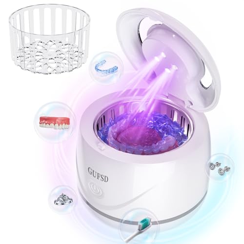 Image of Ultrasonic Retainer Cleaner, 180ML /45kHz Portable Ultrasonic Jewelry Cleaner, Quiet Operation Ultrasonic Cleaner Machine for Dentures,Aligners,Mouth Guards,Night Guards (White)