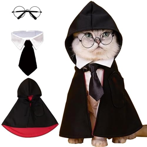 Capa de Mascota para Halloween, Disfraz de Mascota de Halloween, Apto para Halloween Gato y decoración de Perro, Corbata de Ropa para Mascotas y Gafas