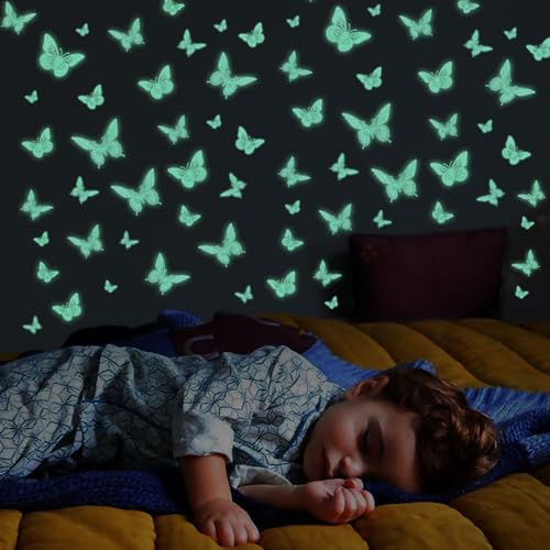 Image of SAOROPEB Glow in The Dark 3D Butterfly 24 Pcs 3 Sizes, Luminous Butterfly Stickers for Ceiling or Wall, Glow in The Dark Party Supplies, Removable Luminous Stickers for Kids Babys Nursery (Green) | 3 Sizes, Luminous Butterfly Stickers for Ceiling Wall, Glow in The Dark Party Supplies, Stickers for Kids Babys Nursery
