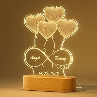 iDIY Personalised Heart Night Light with Your Names - Custom Love Acrylic Night Lamp, Glass Luminous Sign Personalised Desktop Decoration for Couple Lover Father Mother Family Friends Men Women