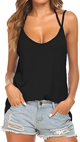 Tobrief Women's Loose Tank Top Casual V Neck Backless Sexy Cami Shirt Black L