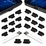 PortPlugs Dust Plug Bundle Set – 20 Anti-Dust Plugs with 2 Cleaning Brushes – Compatible with iPhone Lightning, USB-C, Android Devices – Black