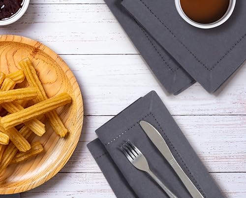 Bedding Craft Cotton Cloth Dinner Napkins Set of 12 – 18x18 Steel Grey with Hemstitched Mitered Corners – Machine Washable Reusable Napkins for Thanksgiving & Christmas