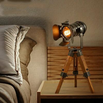 Lampada da terra a LED vintage Tripod lampada da studio in stile industriale Cinema con treppiede in legno, lampada da studio, lampada da soggiorno, 65 cm