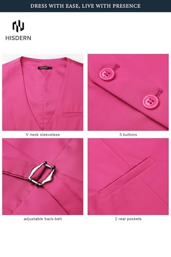 image for HISDERN Men's Suit Vest Dress Business Formal Waistcoat Solid Color Pi