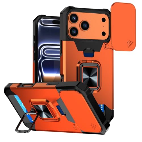 Coque iPhone 16 Plus avec cache caméra coulissant et fente carte orange