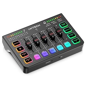 IXTECH Gaming Audio Mixer 4 Channel Soundboard, Streaming RGB PC Audio Interface with XLR Microphone Support, Audio Equalizer for Gaming Podcast Streaming Karaoke, Individual Volume Controls (Black)