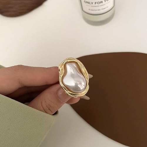 Irregular Pearl Statement Ring for Women Gold Baroque Pearl Ring Trendy Geometrical Statement Ring Fashion Wedding Jewelry3