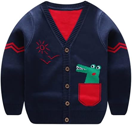 Tailloday Toddler Boys Children's Long Sleeve Knitted Sweatshirts Cartoon Dinosaur V-Neck Cardigan Sweaters(Black,100)