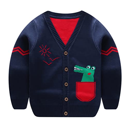 Tailloday Toddler Boys Children's Long Sleeve Knitted Sweatshirts Cartoon Dinosaur V-Neck Cardigan Sweaters(Black,100) #TOP7