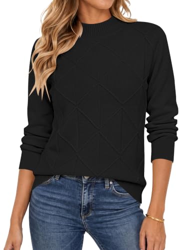 Sweaters for Women Mock Neck Long Sleeve Ribbed 7 sweaters for women - black