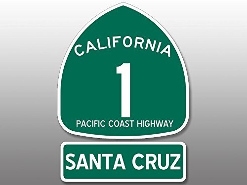 PCH Highway 1 Sign & Santa Cruz Sticker 3x5 inch
