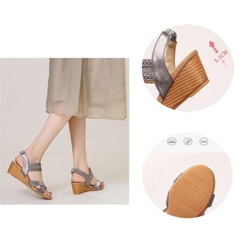 Wedge Sandals for Women Dressy, Summer Cross Braided Boho Elastic Ankle Strap Open Toe Wedge Sandals, Casual Non-slip Lightweight Roman Shoes, for Your Mother, Daughter and Friend3