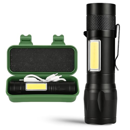 Lanterna Tática LED Recarregável USB – Super Potente, Zoom Ajustável, 3 Modos + COB Lateral, Resistente à Água – Ideal para Camping, Trilhas, Pesca, Emergências e Uso Profissional