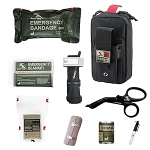 IFAK Trauma Kit with Tourniquet – Emergency Survival First Aid Kits for Military Camping and Hiking, EDC, First Aid Essentials(Black)