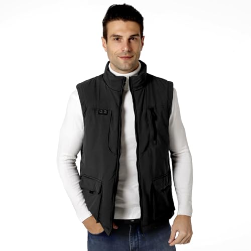Hamwesh Chaleco Calefactable para Hombres, 11 Zonas Cuello Abdomen Espalda Calefacción Temperatura Ajustable Chaleco Eléctrico de Invierno con Interfaces USB DC Duales para Motocicleta Al Aire