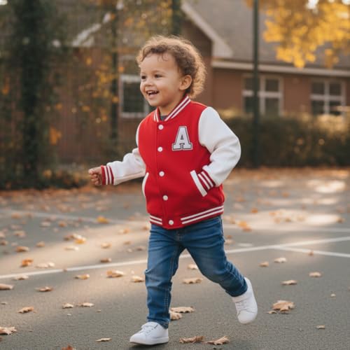 Image of Volunboy Kids Baseball Jacket Varsity Letterman Coat Fall Winter Fleece Bomber Vintage Outerwear