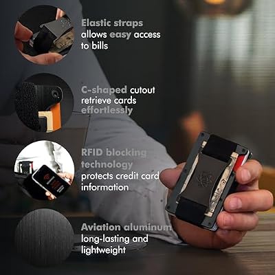 ROSSM Minimalist Wallet for Men - RFID Slim Wallet for Men - Thin Carbon Fiber and Metal Wallet with Cash Strap