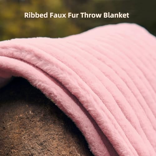 GOTCOZY Electric Blanket Heated Throw 50''X60''- Ribbed Faux Fur Heated Blanket with 4 Heating Level & 3 Hour Auto Off Heating Blanket, ETL&FCC Certified Machine Washable(Pink)