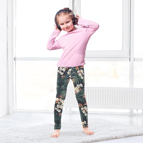 Kids High Waist White Flowers Floral Tropical Leggings for Toddler Girls 4T 202b53154
