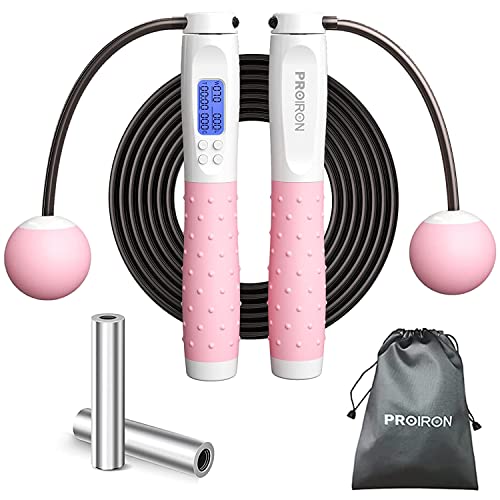 PROIRON Cordless Skipping Rope, Digital Wireless Jump Rope Adjustable Weights/Length Jumping Rope with Calorie Counter, Weighted Jump Rope for Fitness, Crossfit, Exercise, Boxing, MMA, Gym(Pink)