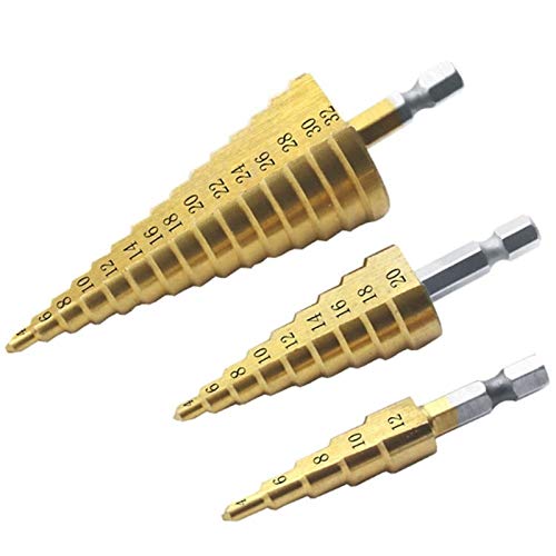 JUN-STORE SENMIAO-TH - Broca escalonada con revestimiento de titanio HSS de 4-32 mm, herramientas eléctricas de metal, acero de alta velocidad, cortador de agujeros de madera, taladro cónico (color