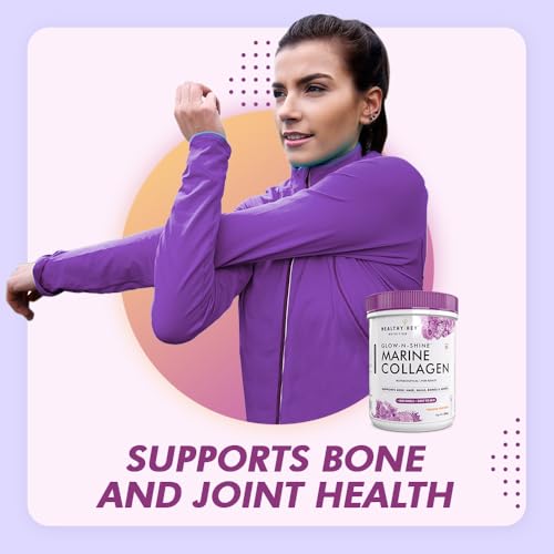 Image of HealthyHey Glow-N-Shine Marine Collagen Peptides |Type 1 Collagen Protein Supplement with Hyaluronic Acid | Amino Acids for Skin, Hair, Nails | Paleo Friendly, Non-GMO (Orange Flavour, 200g)