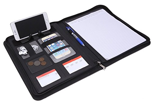 Dossier Porte-bloc Zippé A4 noir,Organiseur A4 Conferencie ,Porte Documents Portefeuille support tablette,Dossier de document de conférence