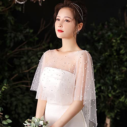 Wedding Shawl Women Sheer Pleated Wedding Shawl for Rhinestone Pearl White Capelet Shru, 47.24in4