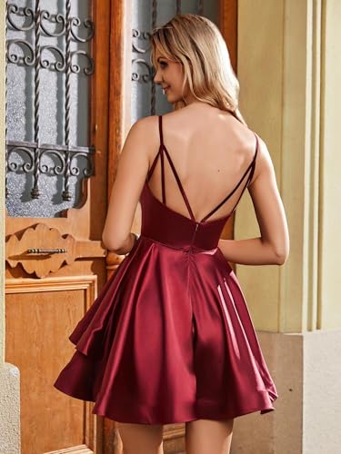 Modest Homecoming Dresses for Teens Satin Spaghetti Straps Ruffle Tiered A-Line Short Prom Dress with Pockets 20254