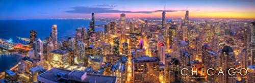 PHOTOSBYJON Póster panorámico fotográfico de Chicago Skyline 2022 Dusk sin marco, 29,8 x 91,4 cm, tamaño estándar