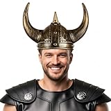 Farochy Viking Helmet with Horns for Adult, Medieval Viking Costume Viking Accessories Plastic Viking Hat for Halloween Cosplay (Bronze)