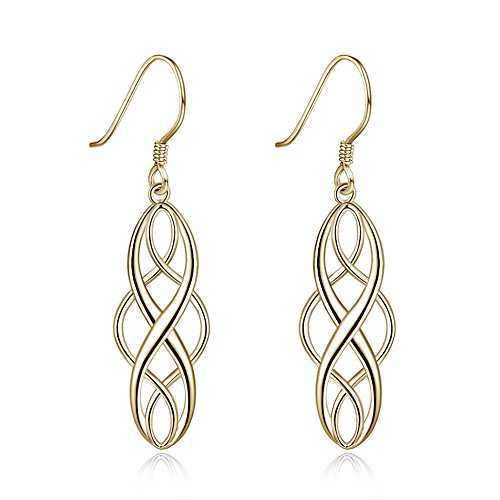 Gagafeel Dangle Earrings S925 Sterling Silver Celtic Knot Design Oval Drop Earrings Gift For Women Girls (Golden)
