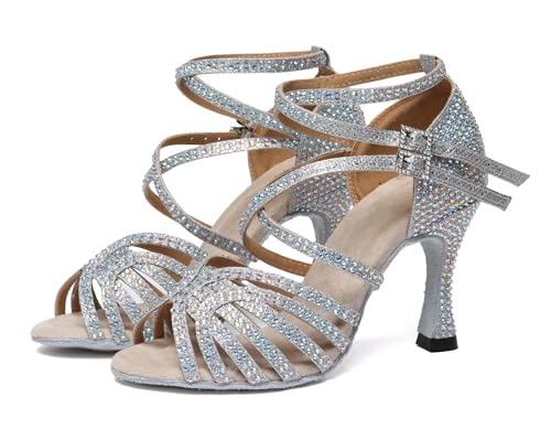 Minishion Dancing Heels for Women with Rhinestones Ankle Strap Wedding Formal Sandals Shoes3