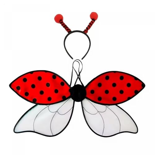 Gliswaieuznd Lady Bug Wings & Antenna Headband Set 2Pcs Halloween Costume Accessories for Adults Women Cosplay Photo Props (Red 2 One Size)
