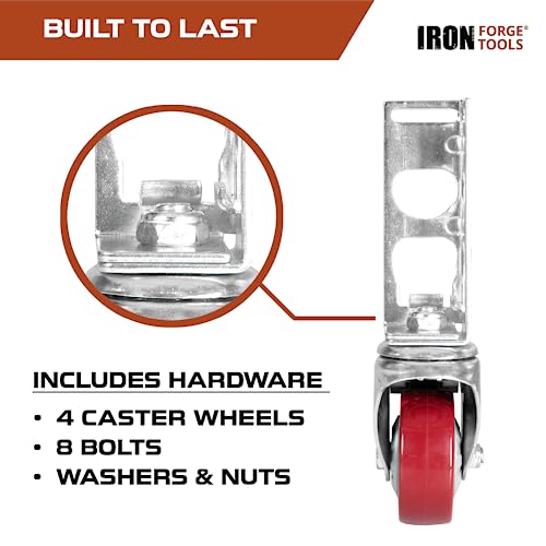 Image of Iron Forge Tools Rolling Storage Rack Caster Wheels Heavy Duty - Set of 4 Locking Castor 3 Inch 530 lb Capacity for Boltless Self Locking Shelving Racks, Nylon and Steel Ball Bearing Wheels
