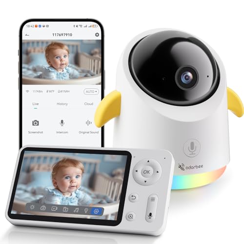 Image of Adorbee WiFi Baby Monitor Camera for Kids: 4.3" Screen with Smart Phone App - 1080P Remote Live View Video Audio - Gift or Baby Essentials for Expecting Couples New Parents Working Moms