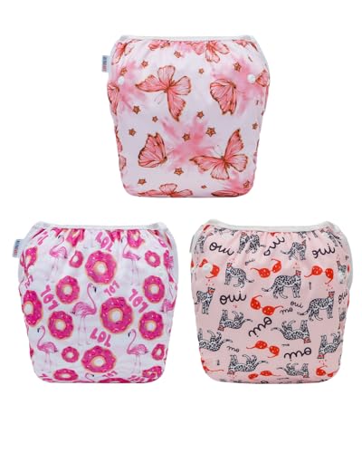 ALVABABY Swim Diapers 3pcs Baby & Toddler Snap One Size Reusable Adjustable Baby Boys' Swim Diapers for Swimming Lessons 3SWY62A