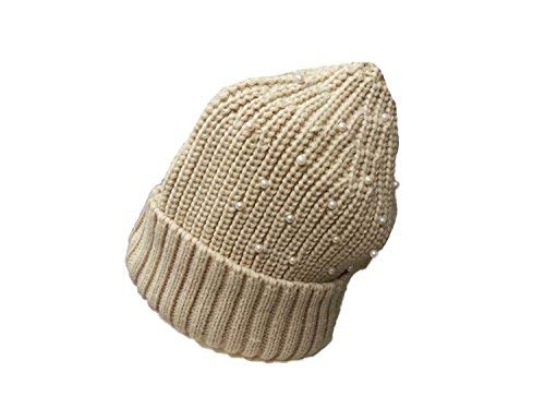 La Loria bonnet d'hiver beige avec des perles blanc pour les femme ou fille Cover