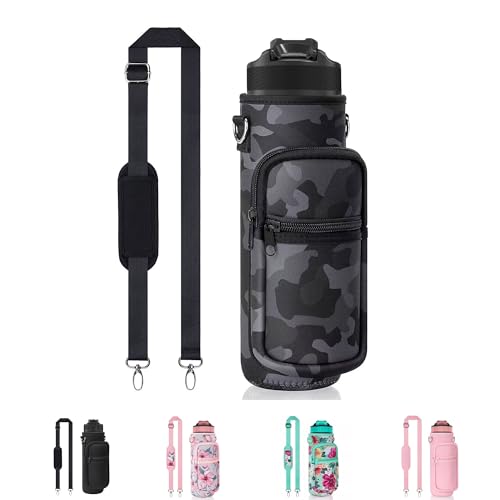 Image of Water Bottle Carrier Bag, 25oz 32oz Crossbody Water Bottle Holder with Adjustable Shoulder Strap, Sling Bag Sleeve Pouch Holder with Phone Pocket and Small Pocket for Walking Hiking Camping Gym