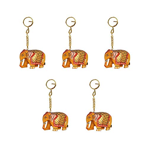 Desi Decor Wooden Hand Carved Keychains (Multicolour) Set of 5