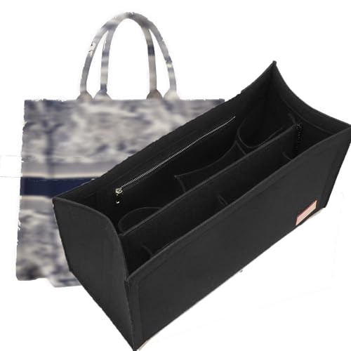 OAikor Bolsa organizadora compatível com Dior Book Tote e bolsa onthego grande, bolsa organizadora leve de feltro premium para bolsas, acessórios de bolsa modeladora com zíper, GM, preto