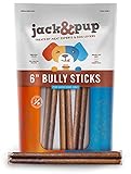 Jack&Pup 6 Inch Thick Bully Sticks for Medium Dogs, Dog Bully Sticks for Small Dogs -6' Bully Sticks for Puppies Natural Bully Sticks Odor Free Long Lasting Dog Chews, Beef Bully Stick (3 Pack)