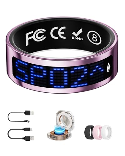 Image of Smart Ring for Women & Men with Display, Health Ring with Heart Rate, Sleep Monitor, IP68 Waterproof Fitness Ring, Fitness Tracker Ring, No APP Fee for iPhone and Android (Pink, 8#)