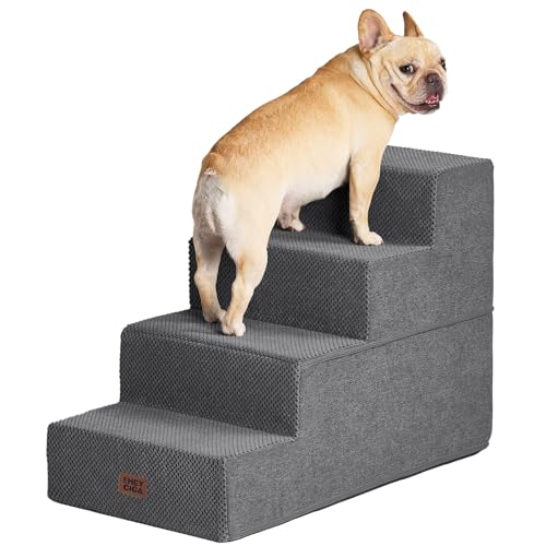 Image of EHEYCIGA Dog Stairs for Bed 20 inch H, 4-Step Extra Wide Dog Steps for High Bed, Pet Steps for Small Dogs and Cats, Non-Slip Balanced Pet Ramp Indoor, Grey