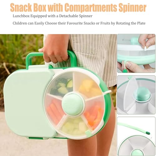 Boîte à goûter portable, boîte à déjeuner rotative avec 5 petits et 1 grand compartiments, dragonne réutilisable pour les collations et la préparation des repas en déplacement
