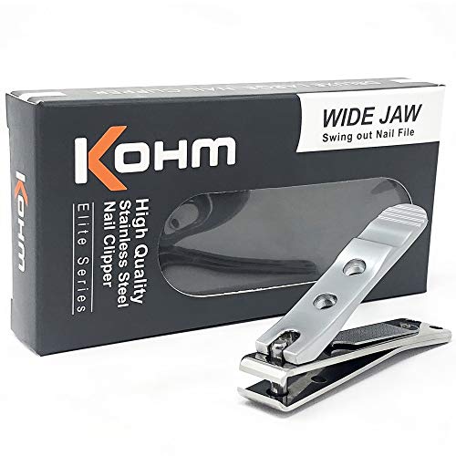 Kohm Straight Blade Edge Nail Clipper with Nail File (Swing Out) - SS Wide Jaw Toenail Clippers for Thick Toenails, Fungal Nails, Nail Clippers for Men