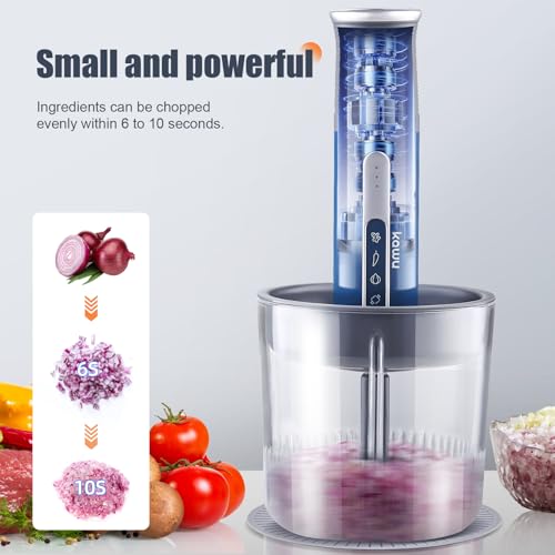 Image of Kawu Cordless Mini Food Processor, Rechargeable Mini Food Chopper for Kitchen, Portable Meat Grinder with 2 Blades, Vegetable Chopper Blenders Shredder for Kitchen Home