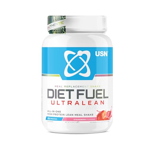 USN Diet Fuel Ultralean Meal Replacement Shake Powder, Strawberry Flavour - 1kg, High Protein Shake Powdered Drink Mix, Low Calorie Diet & Weight Control Powder, 25g Protein