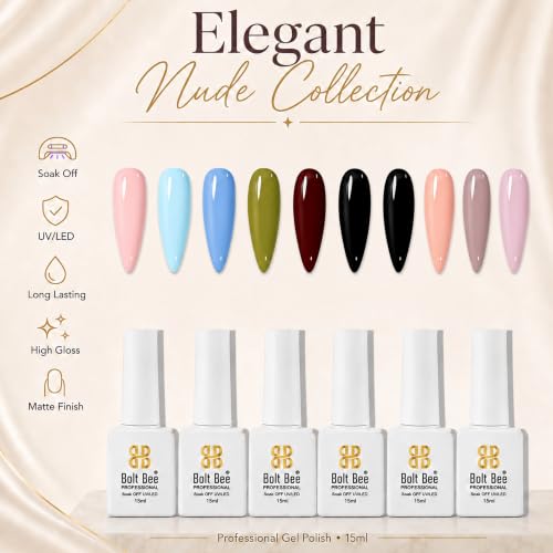 Image of Bolt Bee Gel Polish Kit Gel Polish Set,6 Colors Light Soft Sakura White Nude Spring Soak Off Nail Art Design Manicure Kit at Home (26)
